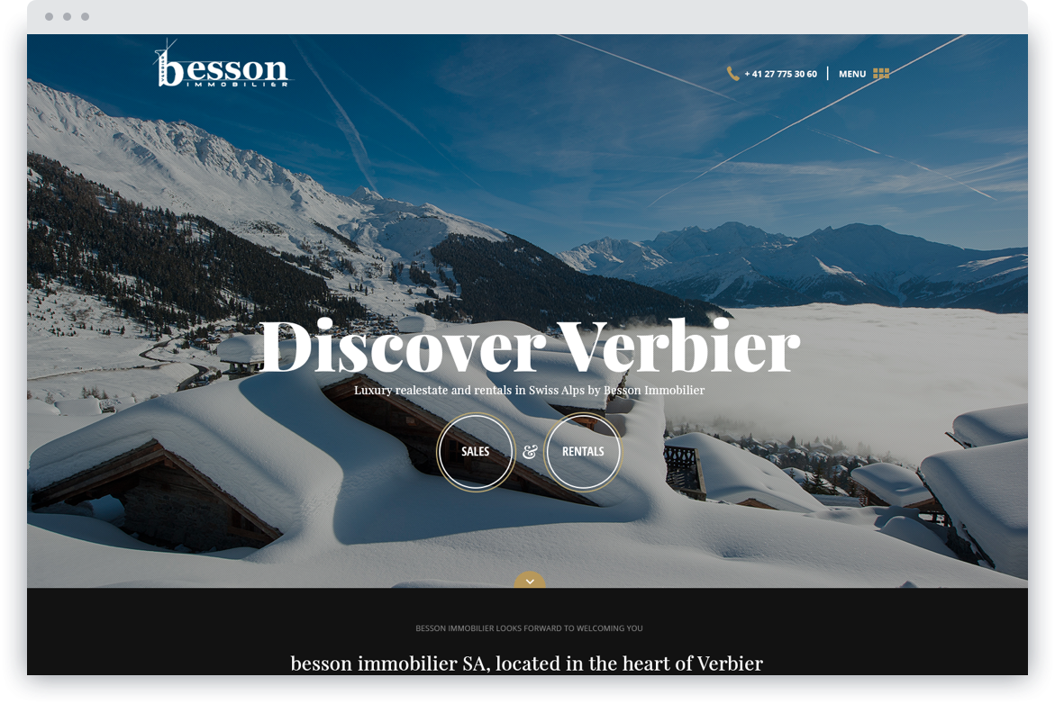 Screenshot du site de l'agence Besson Immobilier en Suisse